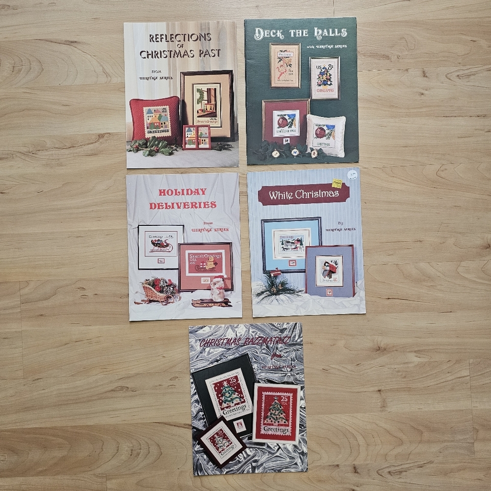 Leaflet Cross Stitch Heritage USPS Postal Stamps Holiday Christmas Lot of 5